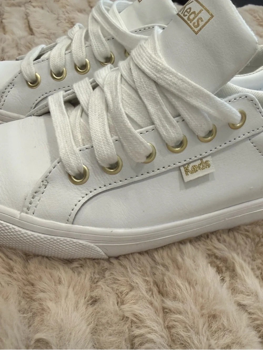 Keds White Leather Sneakers with Gold Accents - Picture 4 of 6